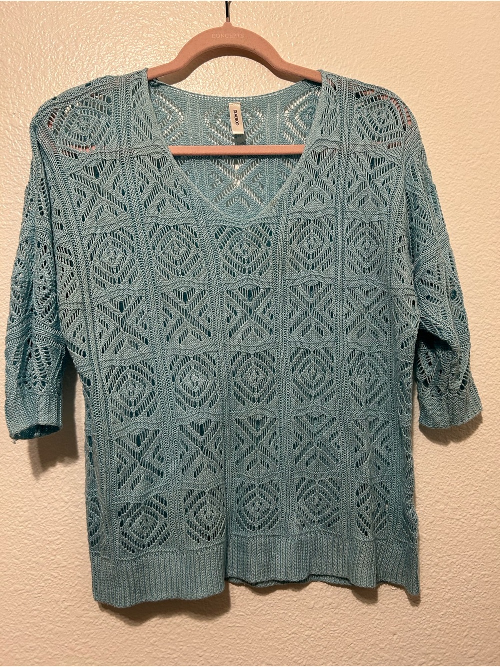 Light Blue Openwork V-Neck summer Sweater - Womens